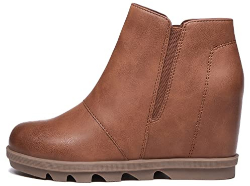 Athlefit Wedge Booties for Women with Heel Hidden Wedge Boots Comfortable Ankle Boots Brown Size 9