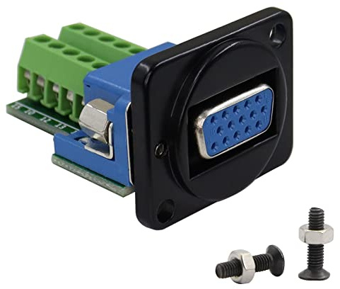 QIANRENON VGA DB15 Panel Mount Adapter VGA DB15 Buchse auf 3+6 Crimp Kabelschuhe lötfreier Anschluss VGA DB15 3+6 Engineering Wiring Socket, XLR Panel/D-Typ Panel Mount,überträgt analoge Videosignale
