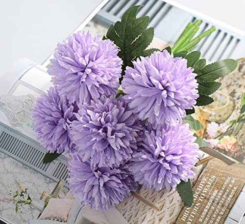 HonFitat Decoración de hortensias artificiales de seda de crisantemo, decoración de seda de plástico, ramo de boda, ramo de boda, ramo de boda, decoración de mesa de comedor, color morado