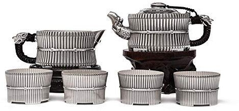 Tetera de Plata Juego de té de Plata Plata de Ley 999 Juego de té de bambú Kung Fu Oficina Juego de té de Plata de Ley Kung Fu Taza de té Café
