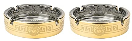 Glasstar GS02591 4.25/105 mm Glass Ashtrays with Versailles Golden Ornaments,Set of 2