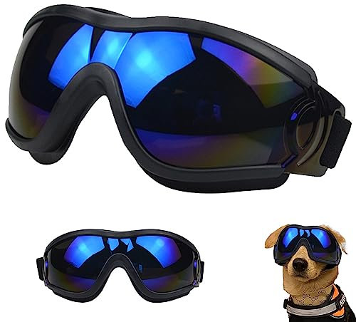 Queerelele Hundebrille Anti-UV Wasserdicht Winddicht Einstellbar Hunde Sonnenbrille Mode Hunde Schutzbrille Sonnenbrille Hund Sunglasses for Dog Geeignet für Kleine und Mittlere Hunde（Schwarz）