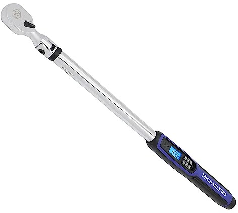 MichaelPro Digitaler Drehmomentschlüssel mit 1/2-Zoll-Flexkopf mit Winkelfunktion, 34 bis 340 Nm, Zieldrehmoment-Multi-Alert-System, 10 verfügbare Voreinstellungen | MP001227