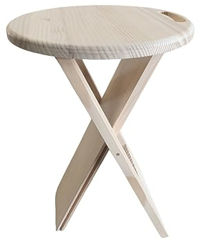 Sgabello pieghevole in legno rotondo - leggero, resistente e dimensioni molto ridotte. Appena 4 cm piegato e 1,5 kg di peso. Chiuso 71 x 30 x 4 cm. Aperto 45 x 30 x 30 cm. (Legno naturale, 1)