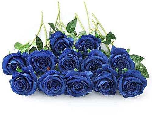 Laelfe 12 Pcs Rose Blu Finte, Bouquet Fiori Finti di Rosa con Steli Lunghi, Rose Finte per Decorazioni Composizioni di Nozze Casa Giardino Partito (Blu)