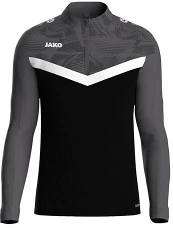 JAKO Ziptop Herren und Damen Iconic Gr. L Schwarz/Anthrazit - Atmungsaktives Unisex Sport Sweatshirt mit Keep Dry Funktion und wärmender, weicher Fleece-Innenseite