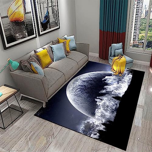 Kinderteppich Sternenhimmel, Mond, Weiße Wolken, Landschaft - Kurzflor Teppich Kinderzimmer Spielteppich Antiallergen Und Extra Weich - Babyzimmer Teppiche Für Junge Und Mädchen Babyteppich -4Q5B+C1