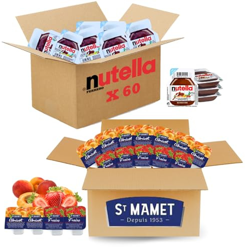 ST MAMET/NUT - 120 Barquettes de Préparation de Fruits et Pâte à tartiner | Portions individuelles de pâte à tartiner noisette 15g et confitures fraise abricot 25g - Petit déjeuner, Hôtel, Airbnb