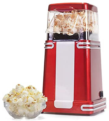 sjdoPulse 1100W Fast Electric Popcorn Popper, Retro Popcorn Machine, No-Oil & Easy to Clean, Healthy Poppers with Measuring Cup & Removable Lid for Home Movie N