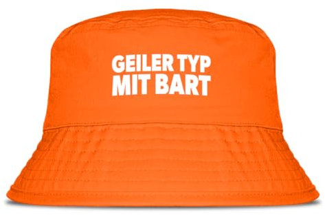 Geiler Typ mit Bart - Fischerhut | Anglerhut | Sonnenhut | Sommer | Malle | lustige Sprüche | OneSize | Malle | Urlaub | Orange