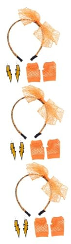 OATIPHO 3-teiliges Komplettes 80er-jahre-party-outfit: Spitzen-stirnband Neon-ohrringe Handschuhe Gothic-kostüme Accessoires