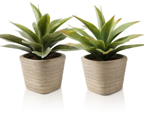 YVONNEYI 2 Stück Kunstpflanze Agave 29 cm, Künstliche Sukkulenten Deko | Realistisch, pflegeleicht, kein Gießen nötig, für Wohnzimmer, Schlafzimmer, Büro, Küche, Badezimmer, Tisch, Fensterbank Deko