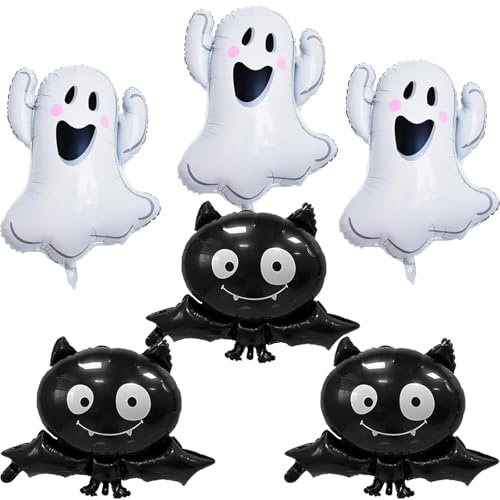 DazzJoy 6 Stück Halloween Luftballons, XXL Geist Fledermaus Luftballon Tiere Ballons, Halloween Fledermaus Geister Deko Folienballon, Halloweens Balloons für Halloween Party Deko, Kindergeburtstag