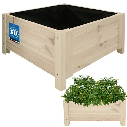 KOTARBAU® Blumenkasten - 60 x 60 x 30 cm - Pflanzkasten mit Vlies - Pflanzkübel groß außen - Balkon Sichtschutz - Blumenkästen für Garten & Terrasse - Blumenkübel aus Kiefernholz - Weiß