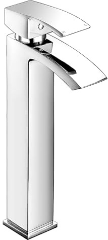 Square Chrome Tall Mono Basin Mixer Tap with Click Clack Waste