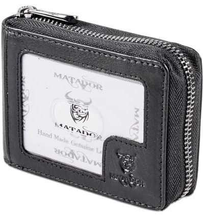 MATADOR Lausanne | Étui pour cartes en accordéon avec compartiment à monnaie et boîte cadeau | Porte-cartes de visite avec protection RFID | Étui pour cartes de crédit en cuir avec fermeture éclair