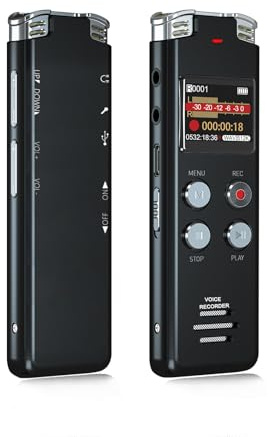 EVISTR Grabadora de voz digital de 128 GB, dispositivo de grabación activado por voz de audio con reducción de ruido de reproducción, dictáfono recargable de doble micrófono HD para conferencias y