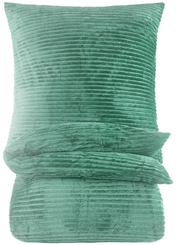 BaSaTex Winter Plüsch Bettwäsche Set | 135x200 cm Deckenbezug + 80x80 cm Kissenbezug | Cashmere-Touch Coral Fleece,Rip-Cord“ | Reißverschluss | Salbei