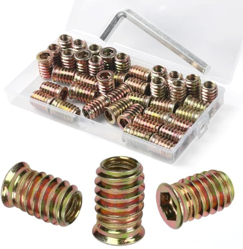 BOUMVID Insert Fileté Bois M8 x 15mm, 40 Pièces Douille Filetée Visser Inserts Écrous à Zinc, Insert D'écrou Borgne Metal Ecrou Hexagonal, Intérieur Manchons a Visse Vis Tête, pour Meubles en Bois
