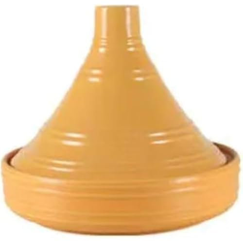 25cm Ceramic Tagine Pot High Temperature Cooking Rice Soup Open Fire for 3-5 People - Moroccan Nonstick Cooking Pot Kitchen Cooker with Lid for Cooking Healthy Food (Yellow)