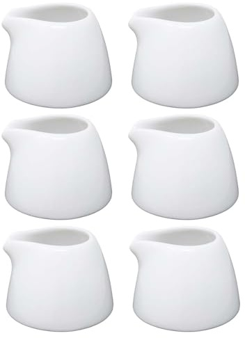 UNIQUE HOME LIVING Small Milk Jug Set of 6, White Porcelain Mini Milk Jug, 50ml Creamer Jugs Without Handle, Sauce Pot Small Gravy Jug, Mini Creamer Pitcher for Coffee Milk Creamer and Sauces