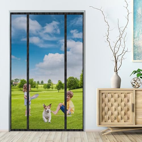 Rideau Moustiquaire Magnétique 255x215cm Noir Anti Insectes avec Aimants et Bande Adhesive pour Porte Rideau