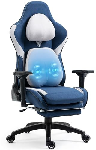 Dowinx Gaming Stuhl, Atmungsaktiver Bürostuhl aus Hochwertigem Stoff, 4D Armlehnen Ergonomischer PC-Stuhl, Verstellbarer und Drehbarer Gaming Stuhl mit Fußstütze, Blau