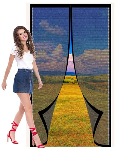 Magnet Fliegengitter Tür 76 x 220 cm Insektenschutzvorhang mit Magneten Ohne Bohren, Einfache Montage für Wohnzimmer Terrassentür, Schwarz