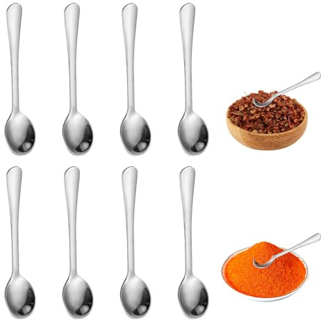 afhgdjr 8 Stück MiniLöffel, Espressolöffel, Gewürzlöffel, Edelstahl, Silber, 7,5 cm, Zeitgenössisch