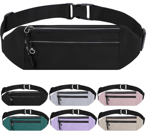 Mayoii Running Belt Men Women Water Resistant Running Belts Running Belt for Phone Exercise Bum Bag Waist Belt with Dual Pockets Headphone Port (Black, One Size)