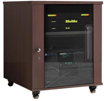 PP-Vic AV Audio Cabinet - DVD Player Modern Vertical Movable Media Storage Cabinet, Receiver Console Shelf with Glass Door And Wheels, KTV Audio Rack with Adjustable Shelves And Cable,Brown 63cm