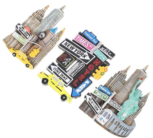 SMASOLO 3 Piezas Imanes para Nevera de Resina Decoración Magnética Creativa Estilo Vintage Señal de Calle Nueva York Accesorios Decorativos para Frigorífico