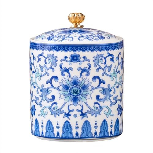 Salero de porcelana con tapa, 250 ml, pequeño recipiente de cerámica para especias florales vintage para encimera, tarro de especias hermético, plato de almacenamiento de cocina