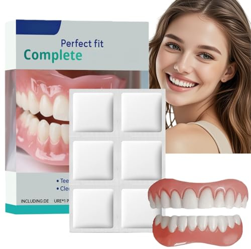 Bikenda - Juego de prótesis dentales de silicona, dentaduras postizas completas personalizadas avanzadas con tabletas de limpieza, fácil de usar y limpiar para un ajuste perfecto, cuidado duradero