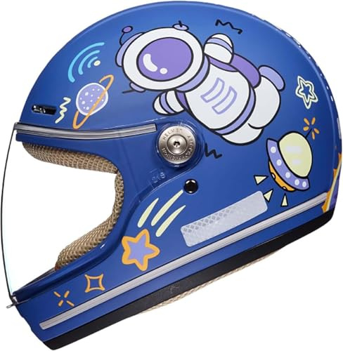 Casco Integrale Da Moto Per Bambini Con Visiera, Simpatico Casco Ventilato Omologato ECE Adatto A Scooter E Motociclette A,46-52CM