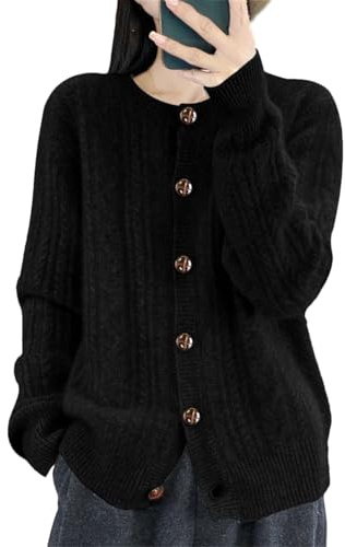 FLXHSA Damer med rundad halsringad långärmad tröja Solid Twisted Flower Cardigan Merino Blend Fritidsstickat plagg