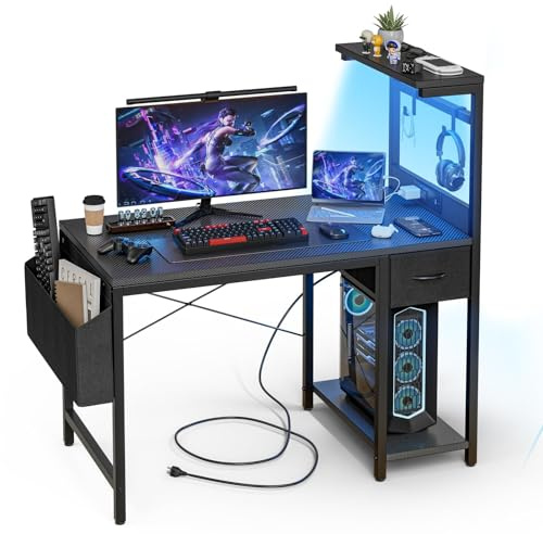 Grandder 100x50 cm Gaming Desk with Sockets and LED Light, Black