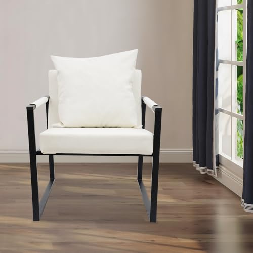 Gdetnysty Poltrona lounge XXL per soggiorno, camera da letto, ufficio, con telaio in ferro rinforzato e schiuma ad alta densità, portata fino a 130 kg, incluso cuscino (bianco)