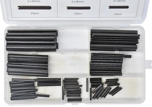 Lot de 120 chevilles élastiques creuses pour positionnement et fixation | Goupilles cylindriques à ressort en acier au carbone avec finition oxyde noir | 16 mm à 60 mm