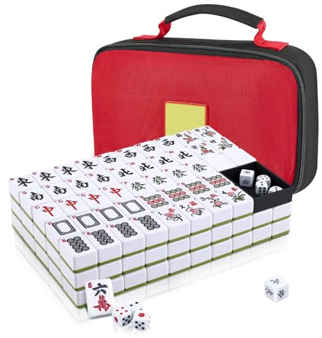 VeftBltrem Mahjong Set, 30mm Mahjong Set with Storage Case, 144 Pieces Solid Structure Easy-Read Tiles, Classic Chinese Majong Game for Family, Party, Travel – Includes Dice & Accessories (Green)