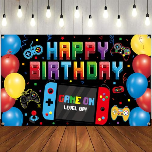 Videospelsbakgrund 110 x 180 cm gamer, födelsedagsfest, dekorationer, spel på bakgrundsnivå, spel, temafest, bakgrund, fotorekvisita för videospel, fest, väggdekorationer