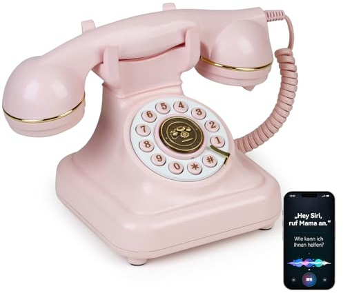 Sangyn Bluetooth Retro Telefon mit Sprachassistent – Bluetooth Festnetztelefon & Handy‑Verbindung für Android & iOS, Drahtloses Retro Home Phone mit Freisprecher, Lautstärkeregelung & USB‑Akku,Rosa