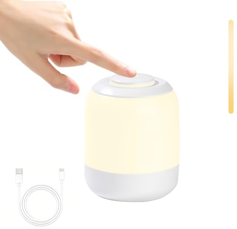 Touch Control Table Lamp, Dimmable Nightstand Lamp, Rechargeable Baby Table Lamp, 3‑Mode Brightness Adjustable 5%‑100%, Portable Night Light for Kids, Bedroom, Living Room, Camping [Energy Class D ]