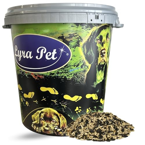 Lyra Pet® 10 kg mélange graines de Tournesol + Seau de 30 L | Aliment gras pour oiseaux sauvages | Nutritif été & hiver | Mélange à disperser riche en énergie