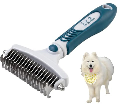 Bronze Double Sided Dematting Comb for Dogs and Cats; Pet Grooming Undercoat Rake for Shedding and Tangles