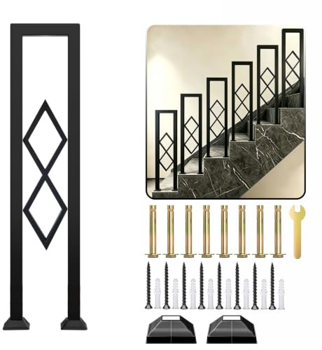 YUJEYHD Ringhiera per Scale Interne Forma di U con Rombi，Nero：100cm | Corrimano in Ferro Battuto, Montaggio Verticale Passamano, Parapetto per Loft, Gradini Ingresso Esterno, Fissaggio Incluso