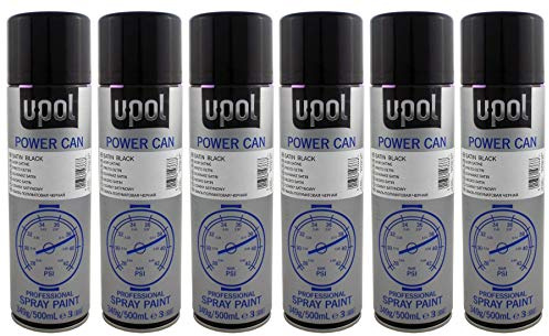U-POL 6 x Power Can SATIN BLACK Paint 500ml Aerosol UPol Powercan Satin Black - Durable top coat with a satin finish 6 x 500ml Aerosol Cans