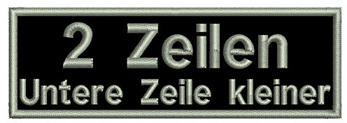 Zweizeiliger, rechteckiger Wunschtextaufnäher Rec1-2. Zeile kleiner - viele Farben und Größen (20x6cm)