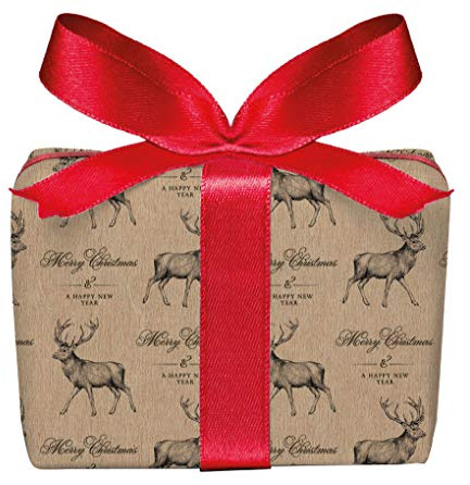 5er Set Weihnachts Geschenkpapier Bögen HIRSCH MERRY CHRISTMAS Kraftpapier Look NATUR Weihnachten, Adventszeit, Weihnachtspapier für Geschenke, PEFC zertifiziertes Papier, 50 x 70 cm