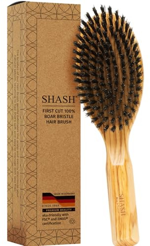 SHASH Dal 1869 Prodotto in Germania Spazzola per Capelli con 100% Setole di Cinghiale | per Capelli Fini e Normali, Condiziona, Migliora la Texture, Stimola il Cuoio Capelluto